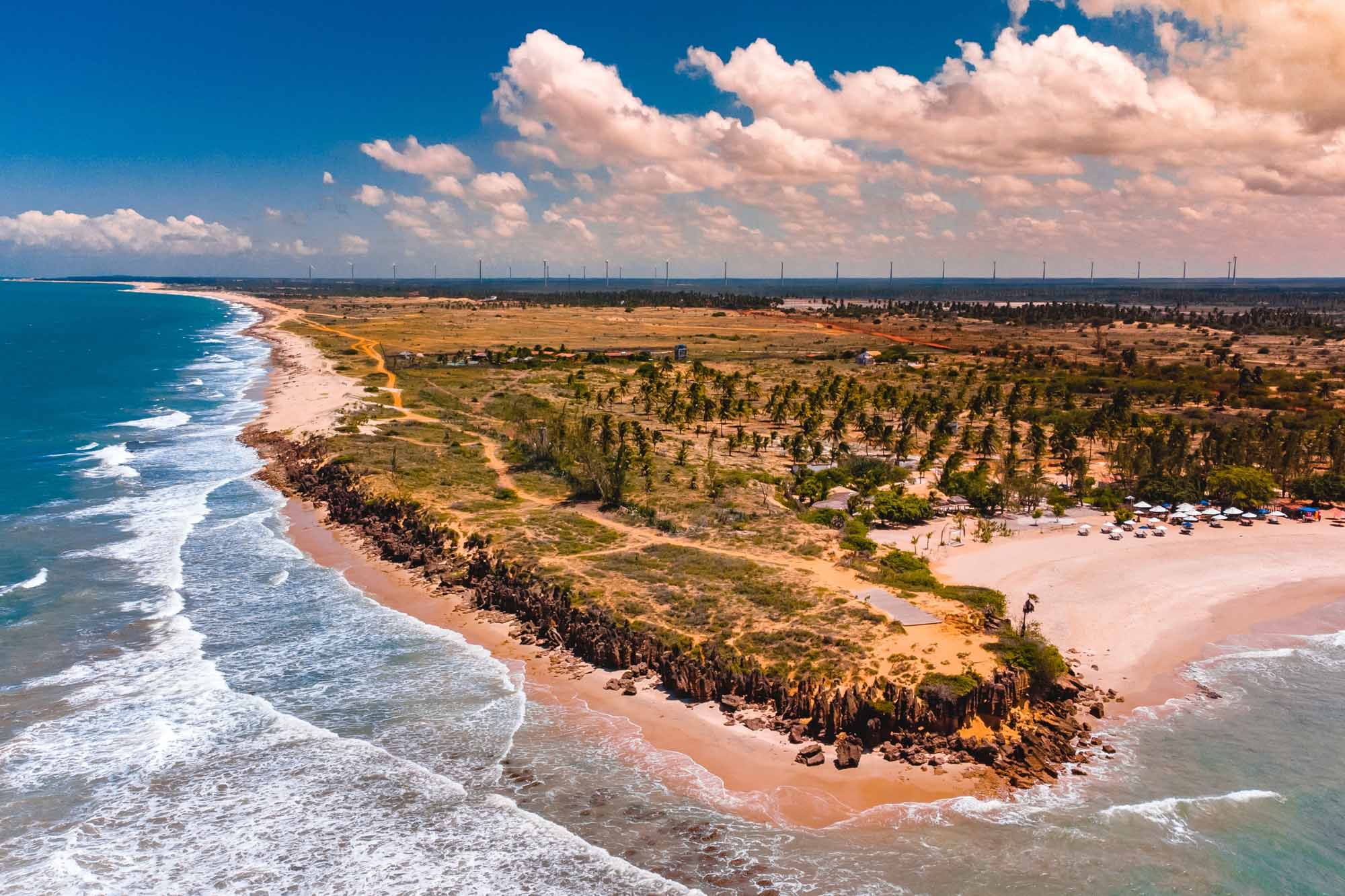 Tropical Summer Landscape Sea Atlantic Ocean Sao Miguel Gostoso Tourinhos Northeast Nature Scenic Waves Brazil Rio Grande Norte Travel Tourism Trip Village Fisherman Coast Drone Aerial